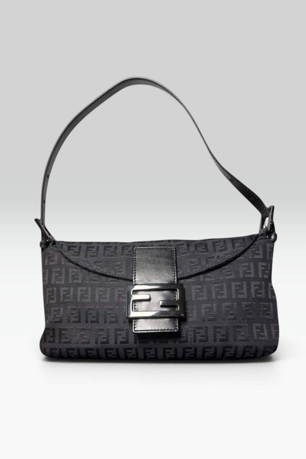 Fendi Black Zucchino Monogram Baguette Shoulder Bag | Italian Vintage