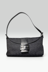 Fendi Black Zucchino Monogram Baguette Shoulder Bag | Italian Vintage