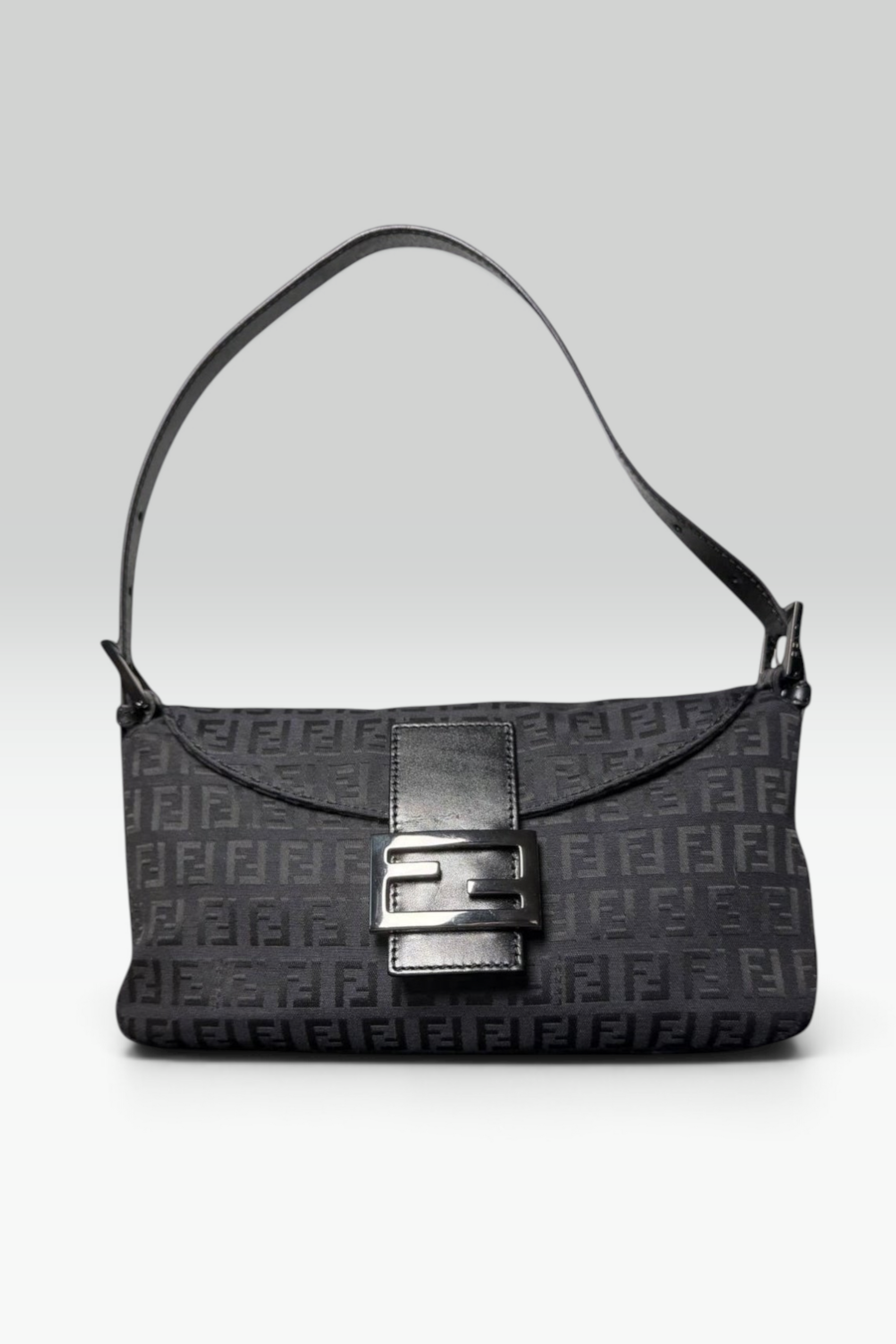 Fendi Black Zucchino Monogram Baguette Shoulder Bag | Italian Vintage