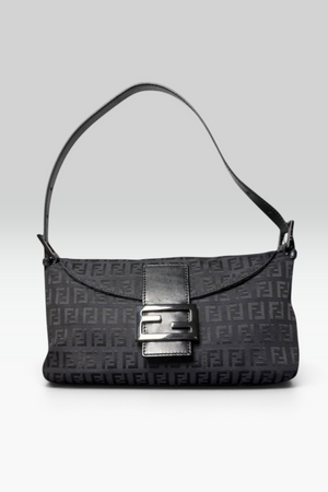 Fendi Black Zucchino Monogram Baguette Shoulder Bag | Italian Vintage