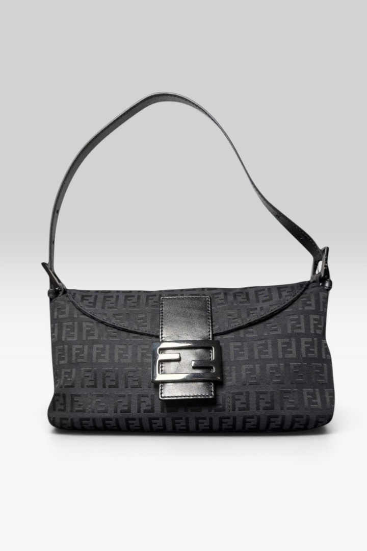 Fendi Black Zucchino Monogram Baguette Shoulder Bag | Italian Vintage