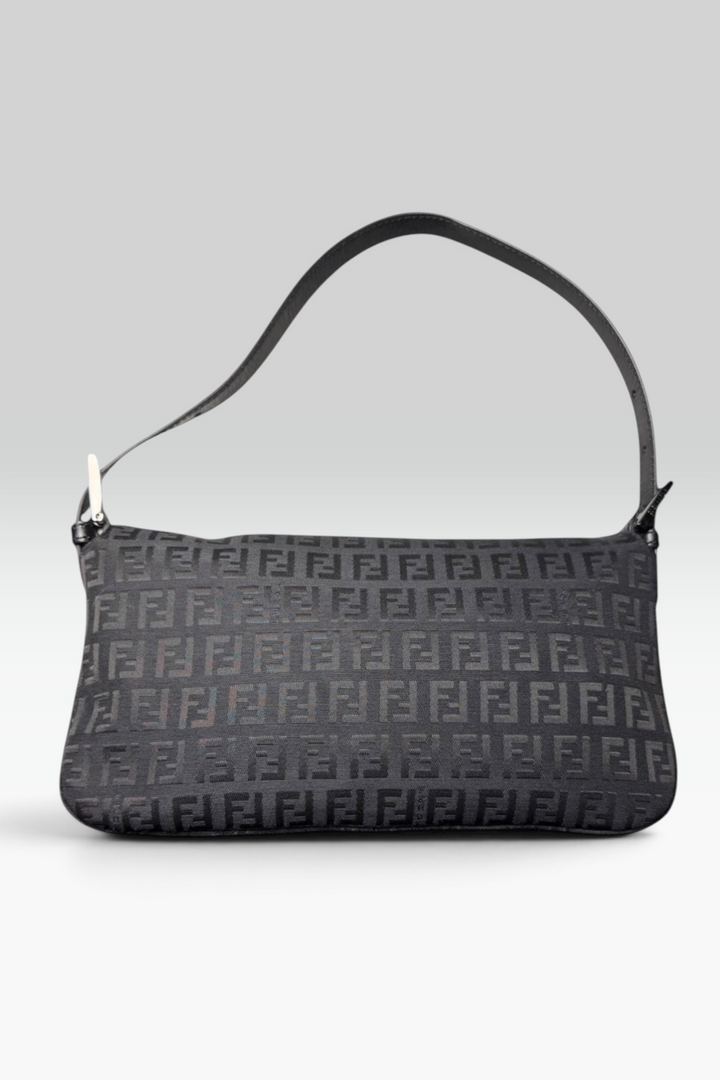 Fendi Black Zucchino Monogram Baguette Shoulder Bag | Italian Vintage
