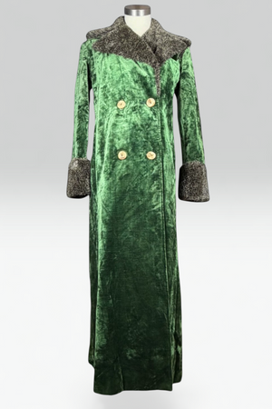 Anna Sui FW 1996 Green Velvet Maxi Coat with Faux Fur Trim | Runway Archive