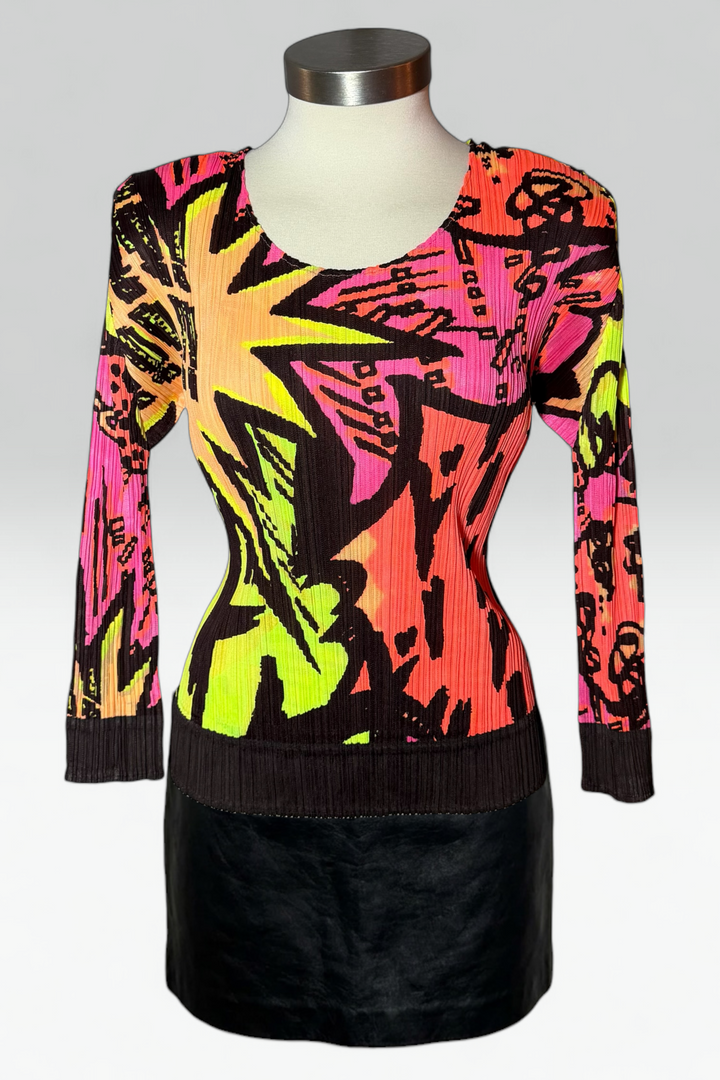 COMING SOON: Pleats Please Issey Miyake Comic Print Pleated Long Sleeve Top | Japanese Secondhand