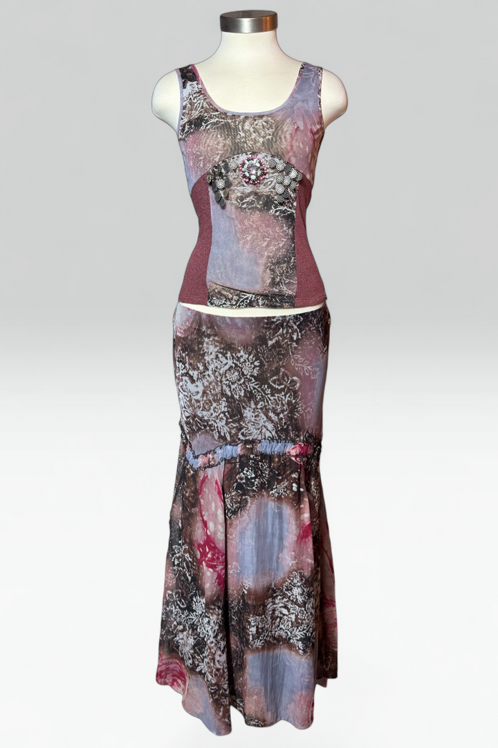 COMING SOON: Shirt Passion mesh & silk blend patchwork skirt set | Italian vintage