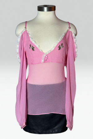 Coming soon: Dsquared2 Pink Silk Lace Trim Cold Shoulder Top