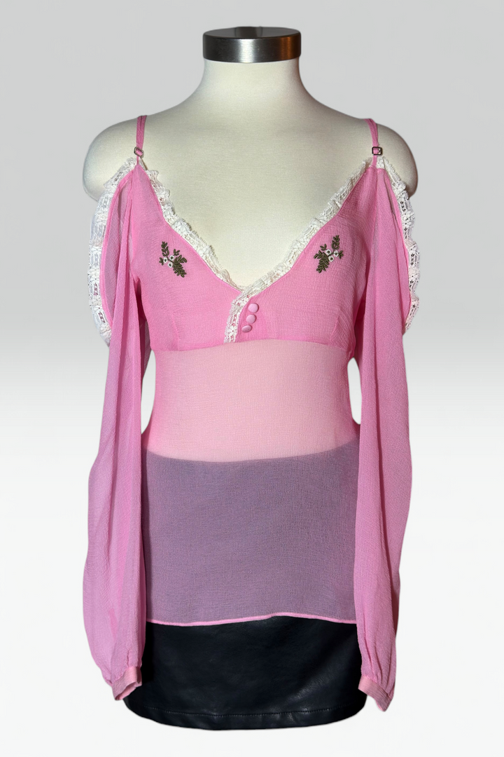 Coming soon: Dsquared2 Pink Silk Lace Trim Cold Shoulder Top