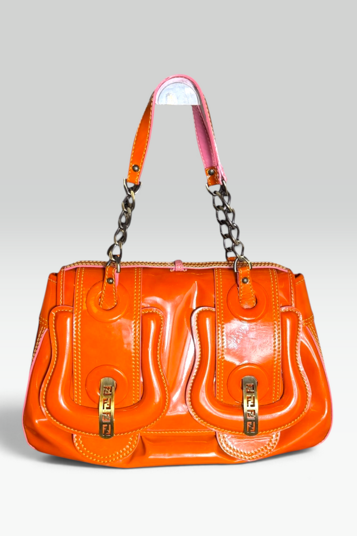 Fendi Orange Patent Vernice Chain Shoulder Bag | Italian Secondhand