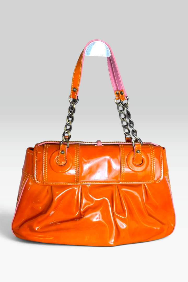 Fendi Orange Patent Vernice Chain Shoulder Bag | Italian Secondhand