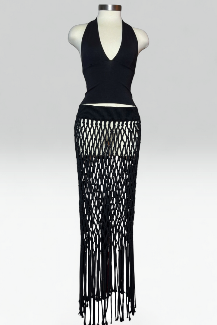 COMING SOON: HYKE SS 2023 RTW BLACK ROPE NET SKIRT | RUNWAY ARCHIVE
