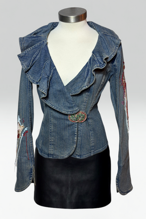 COMING SOON: Lili Nucci Embroidered Ruffle Denim Blazer