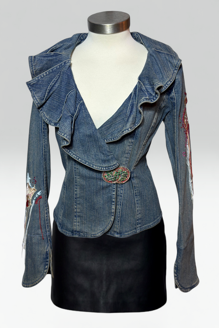 COMING SOON: Lili Nucci Embroidered Ruffle Denim Blazer