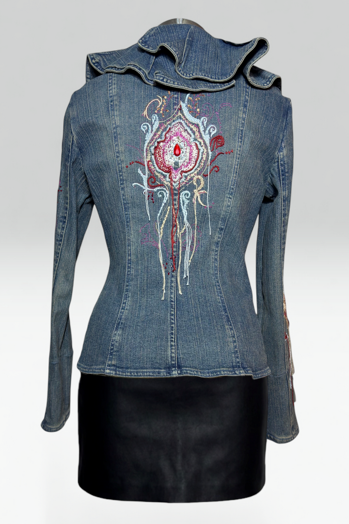 COMING SOON: Lili Nucci Embroidered Ruffle Denim Blazer