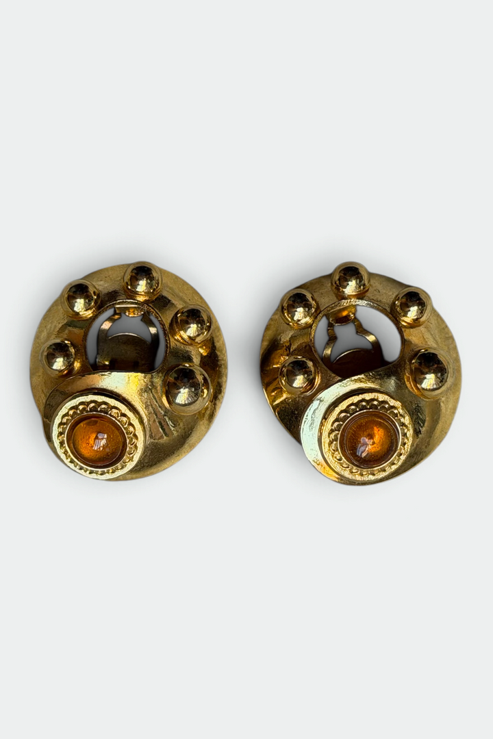 COMING SOON: GIVENCHY AMBER GLASS CABOCHON GOLD CLIP ON EARRINGS | FRENCH VINTAGE