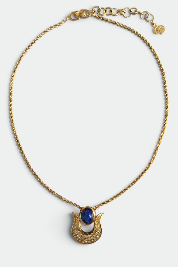 COMING SOON: CHRISTIAN DIOR BLUE STONE & RHINESTONE GOLD NECKLACE | FRENCH VINTAGE