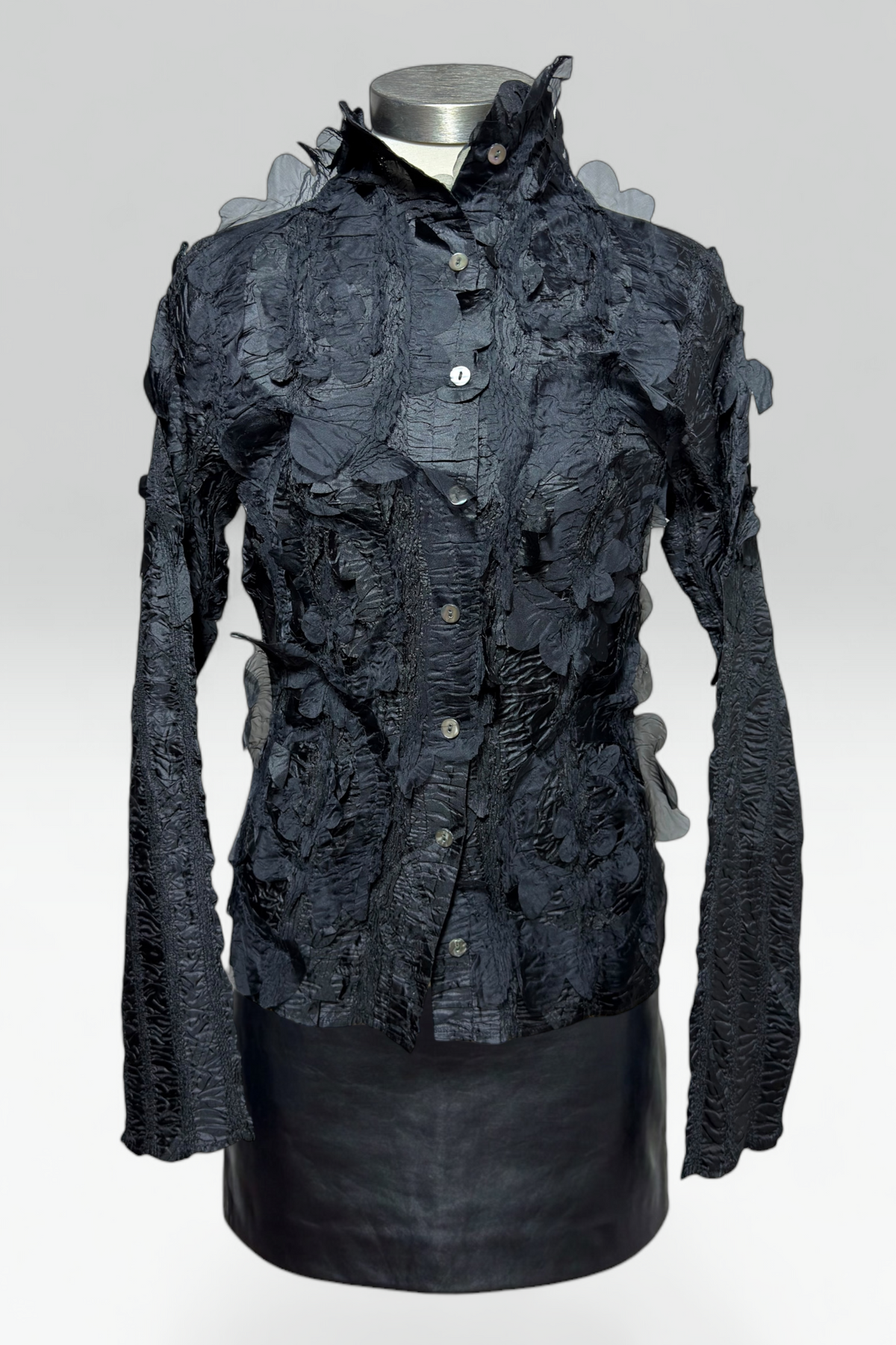 Coming soon: YOSHIKI HISHINUMA BLACK PETAL APPLIQUÉ TOP