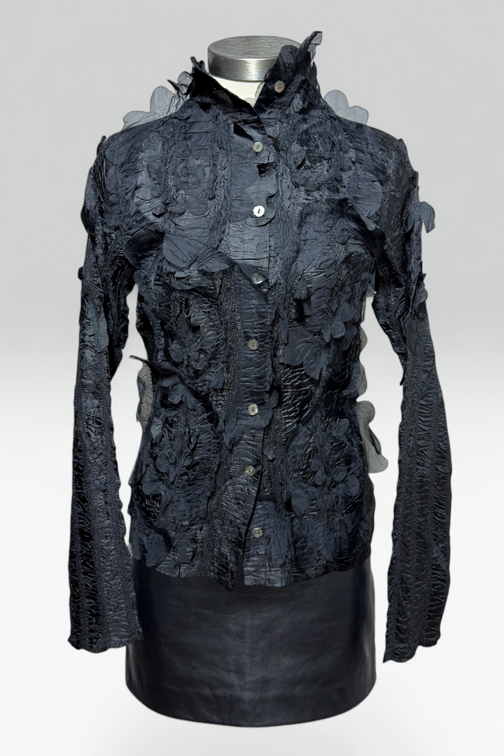 Coming soon: YOSHIKI HISHINUMA BLACK PETAL APPLIQUÉ TOP