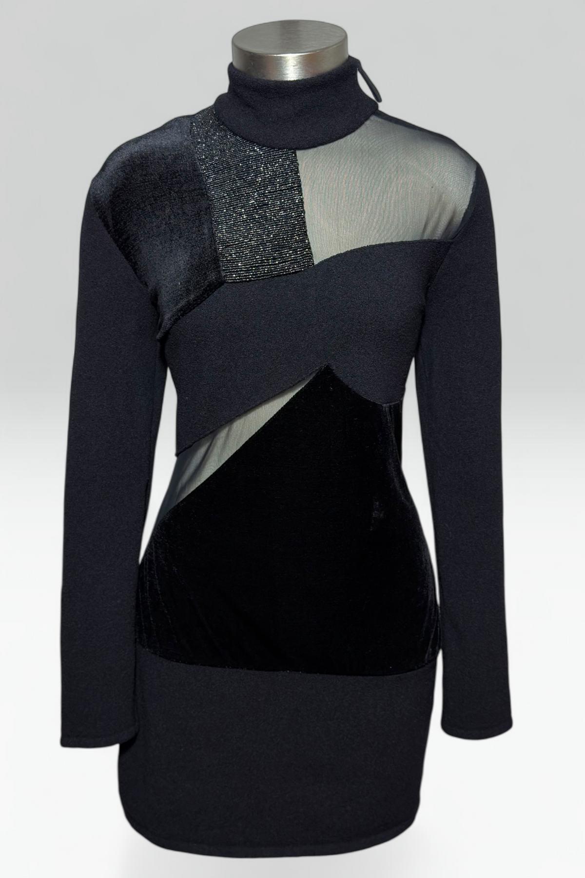 Coming soon: GIANFRANCO FERRE BLACK MESH CUTOUT MIXED MEDIA MINI DRESS