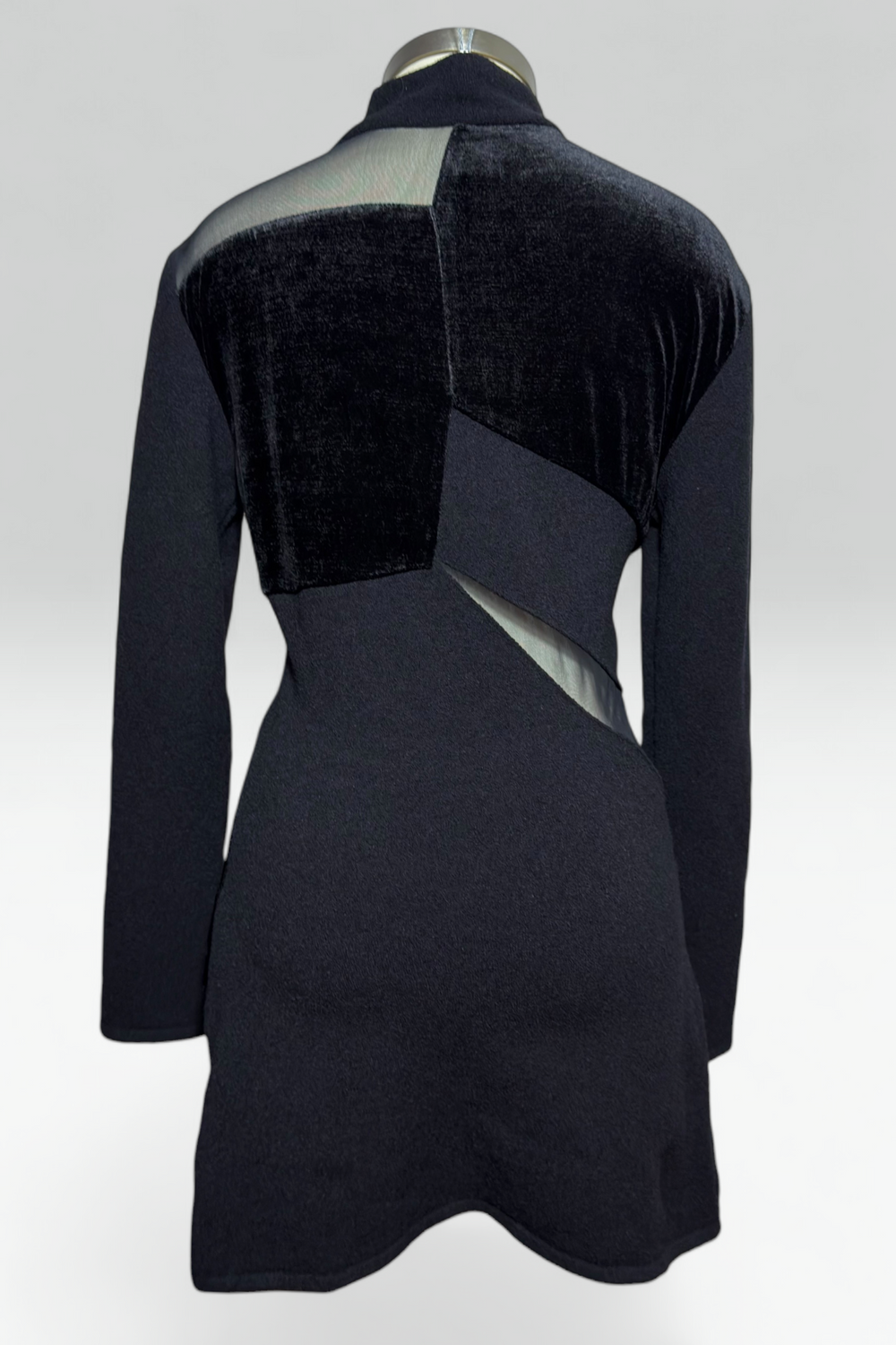 Coming soon: GIANFRANCO FERRE BLACK MESH CUTOUT MIXED MEDIA MINI DRESS