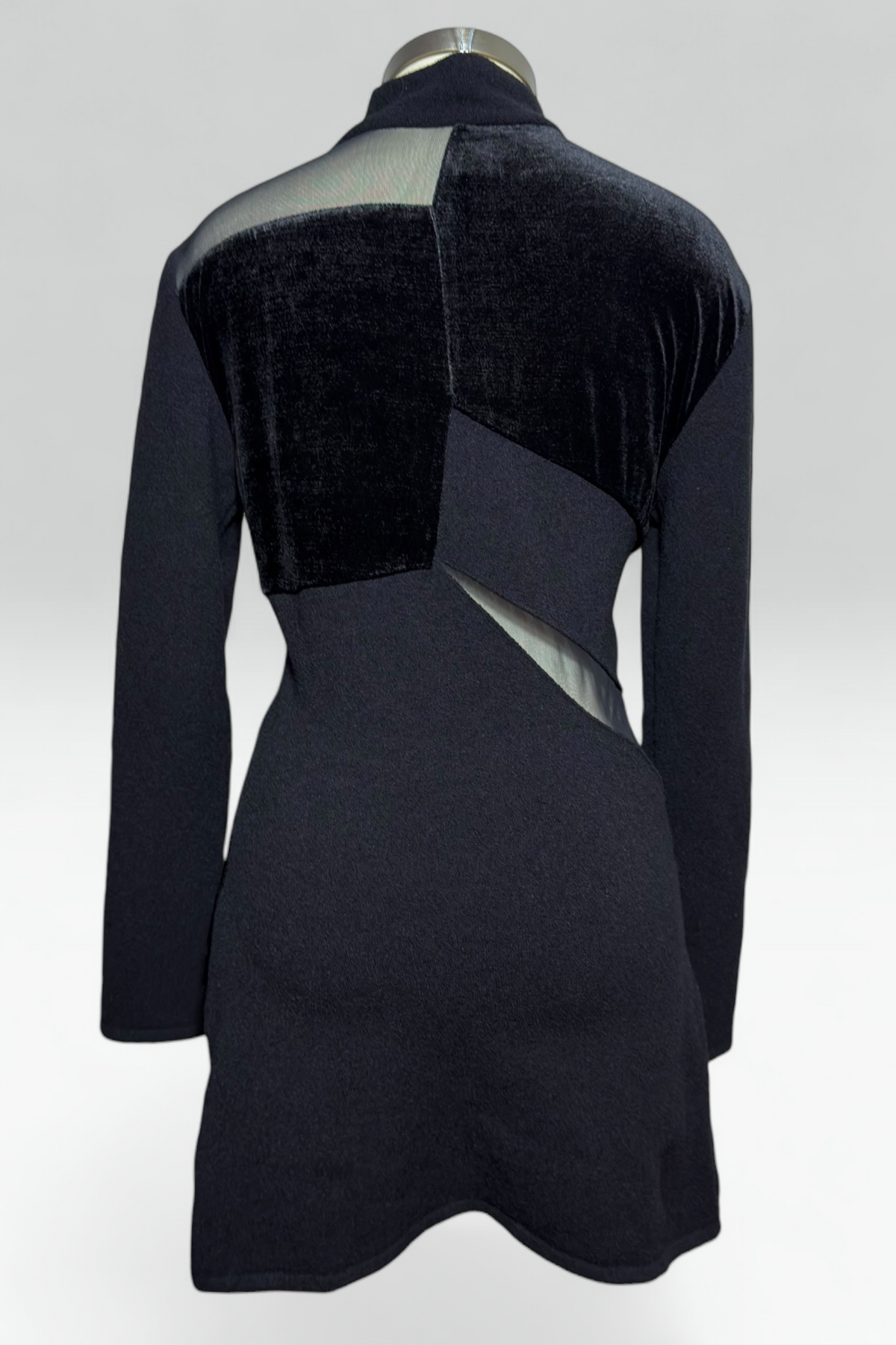 Coming soon: GIANFRANCO FERRE BLACK MESH CUTOUT MIXED MEDIA MINI DRESS
