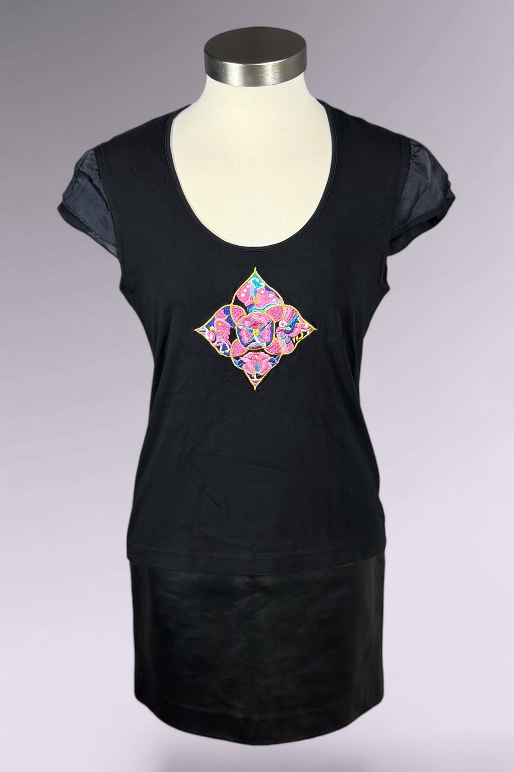 Vivienne Tam Embroidered Floral Mesh Sleeve Tee | Chinese Secondhand