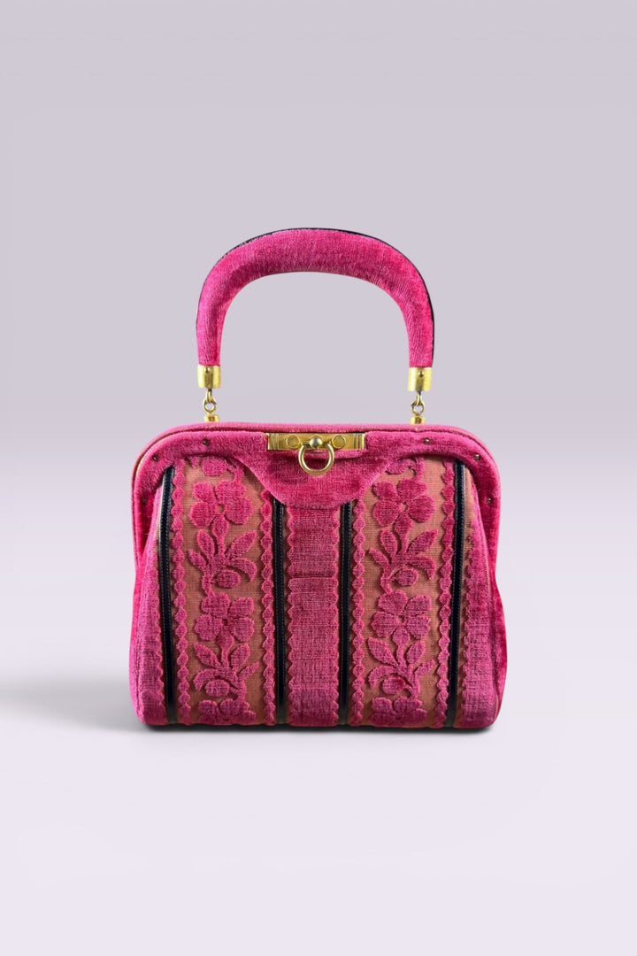Roberta di Camerino Pink Velvet Floral Frame Bag | Italian Vintage