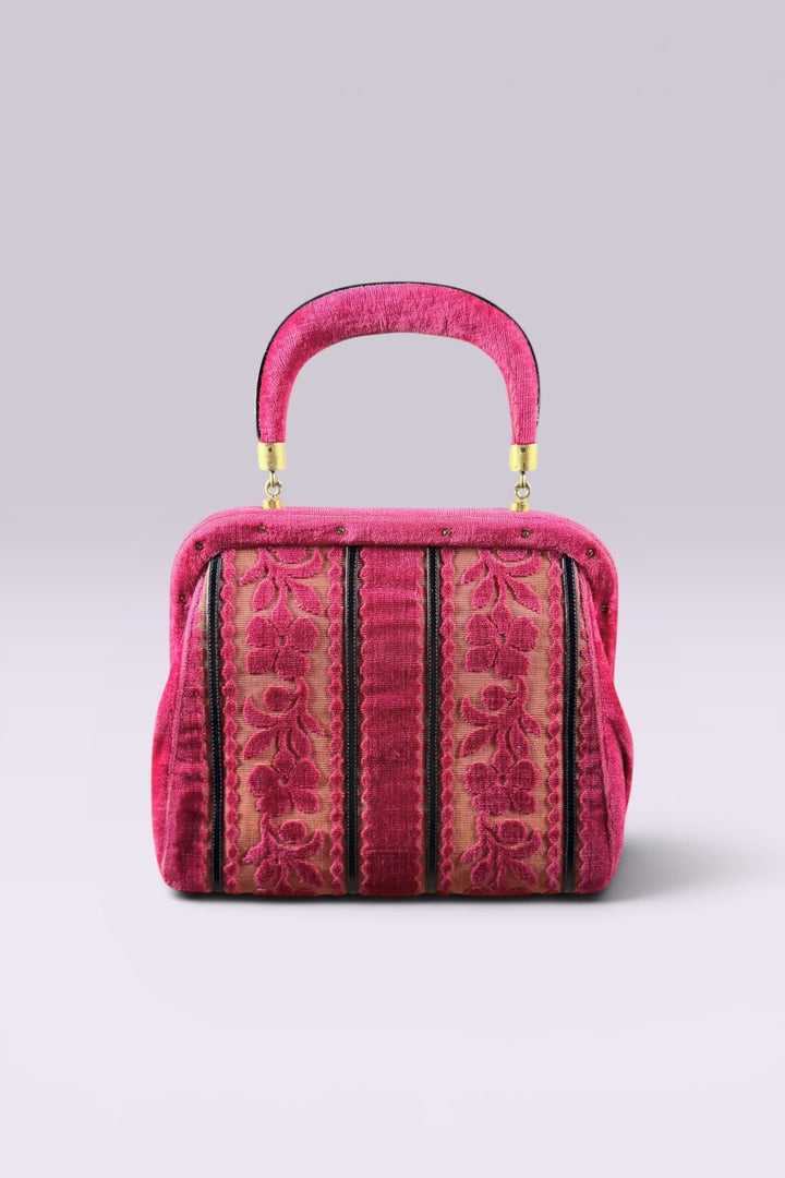 Roberta di Camerino Pink Velvet Floral Frame Bag | Italian Vintage
