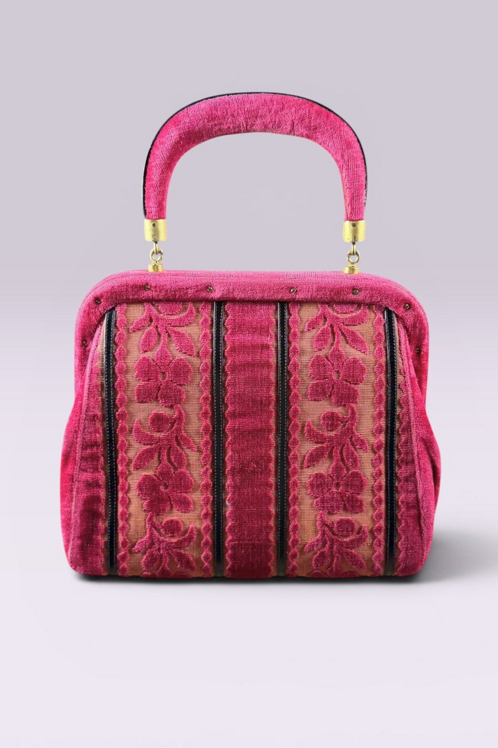 Roberta di Camerino Pink Velvet Floral Frame Bag | Italian Vintage
