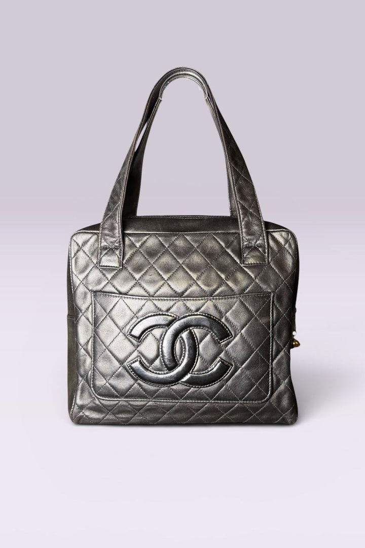 Chanel Late 90s Black Quilted Zip Tote | French Vintage