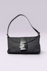 Fendi Black Zucchino Monogram Baguette Shoulder Bag | Italian Vintage