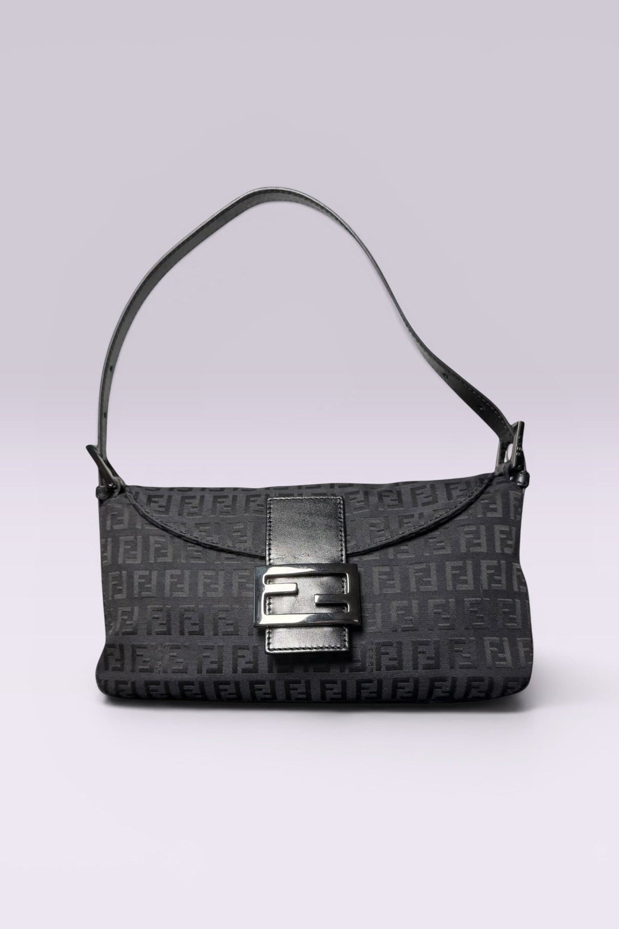Fendi Black Zucchino Monogram Baguette Shoulder Bag | Italian Vintage