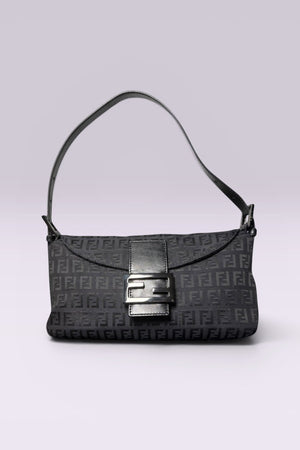 Fendi Black Zucchino Monogram Baguette Shoulder Bag | Italian Vintage