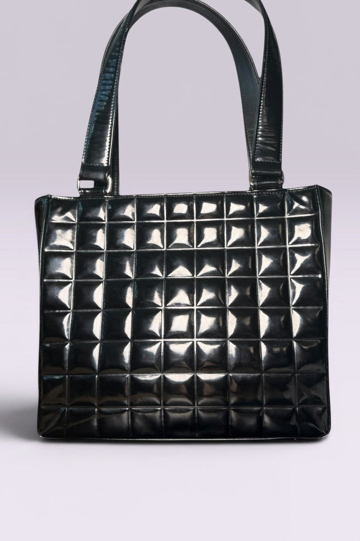 Chanel Chocolate Bar Black Patent Leather Tote | French Vintage