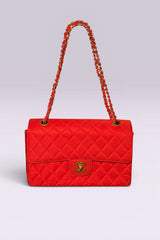 Chanel 90s Small Red Classic Single Flap Bag | French Vintage
