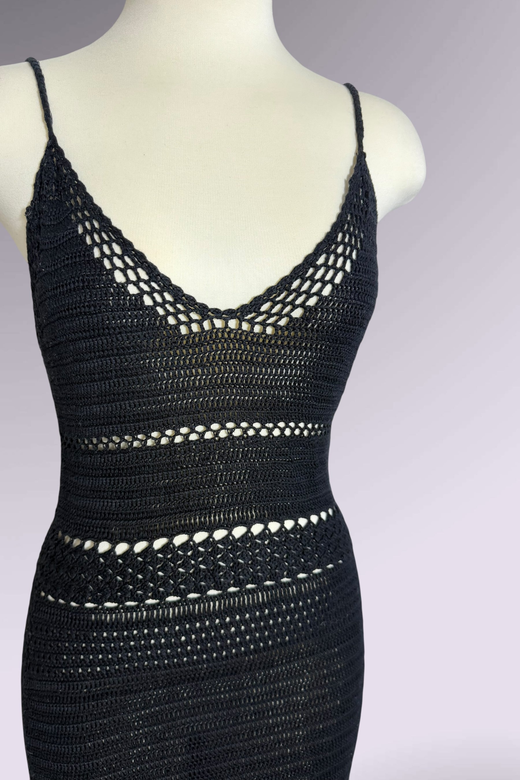 Ralph Ralph Lauren Black Hand-Knit Crochet Knit Midi Dress | American Vintage