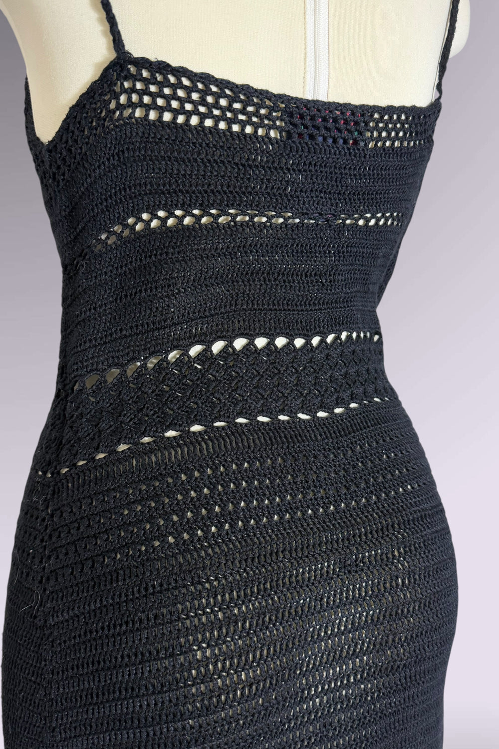 Ralph Ralph Lauren Black Hand-Knit Crochet Knit Midi Dress | American Vintage