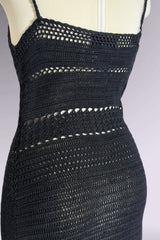 Ralph Ralph Lauren Black Hand-Knit Crochet Knit Midi Dress | American Vintage