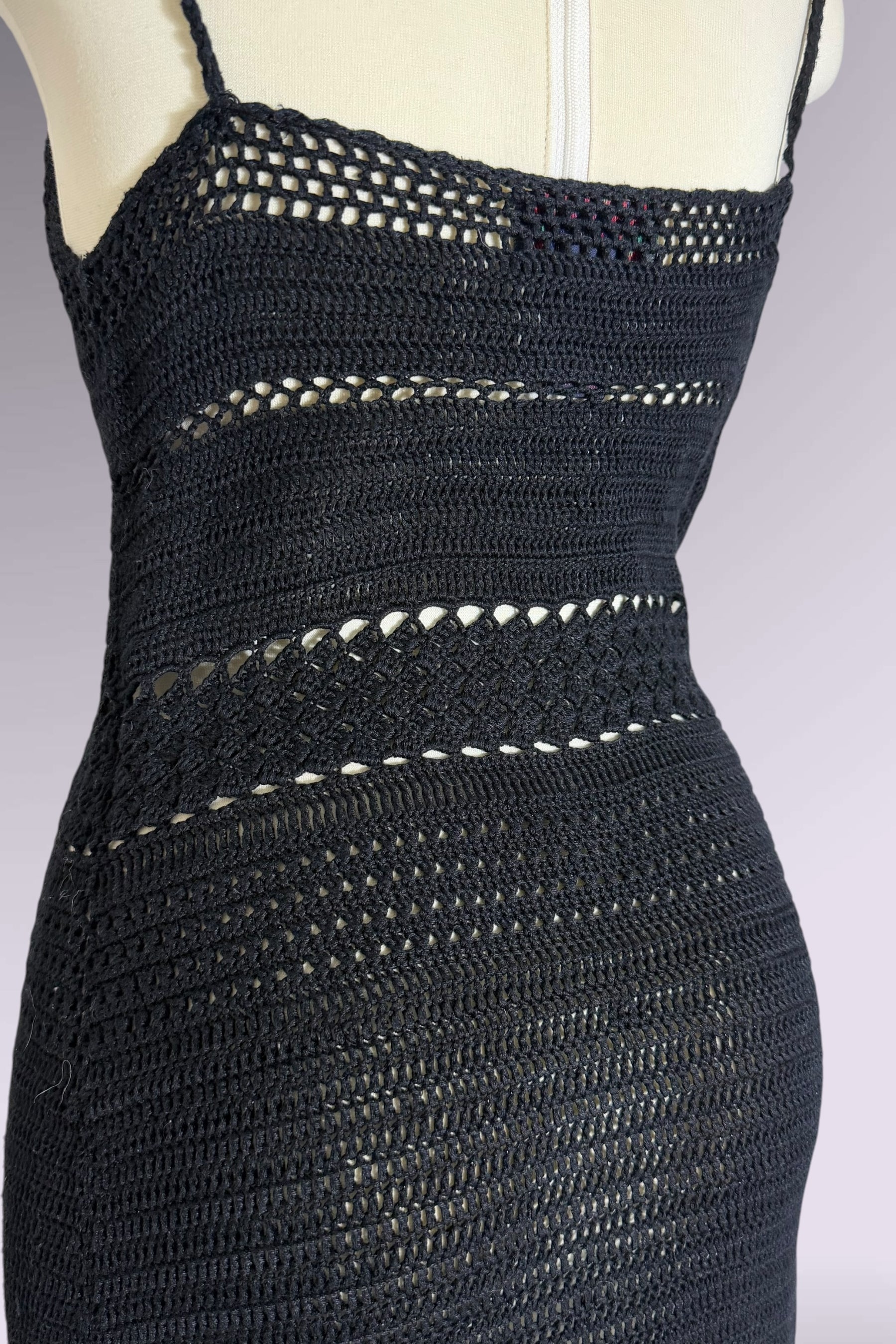 Ralph Ralph Lauren Black Hand-Knit Crochet Knit Midi Dress | American Vintage