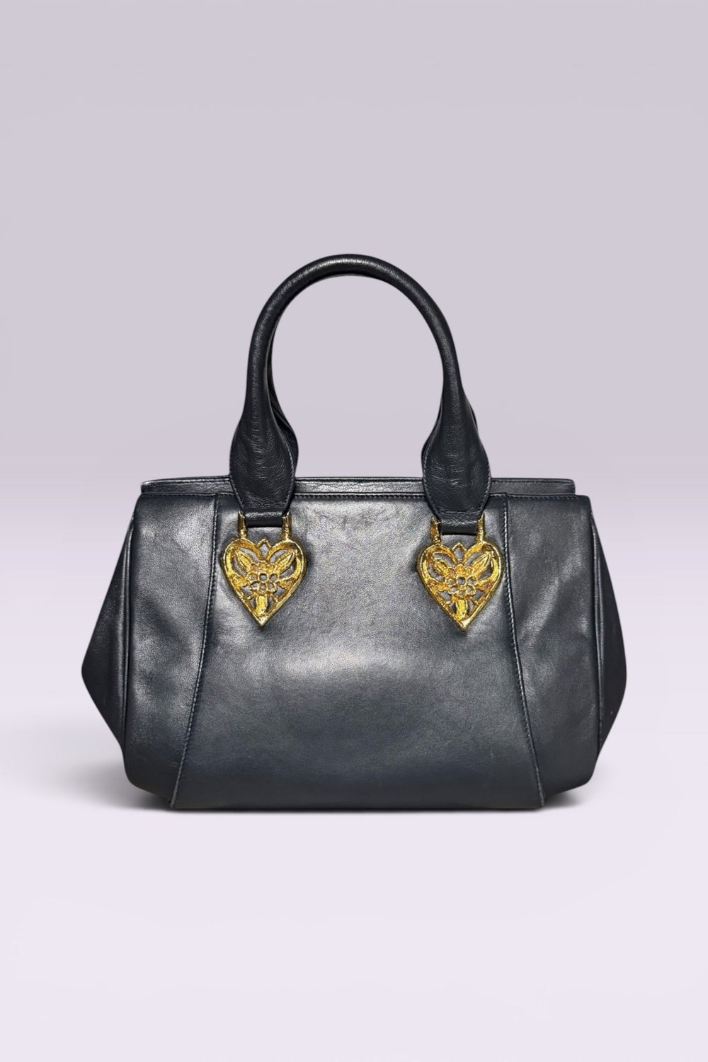Braccialini Black Leather Top Handle Bag | Italian Vintage