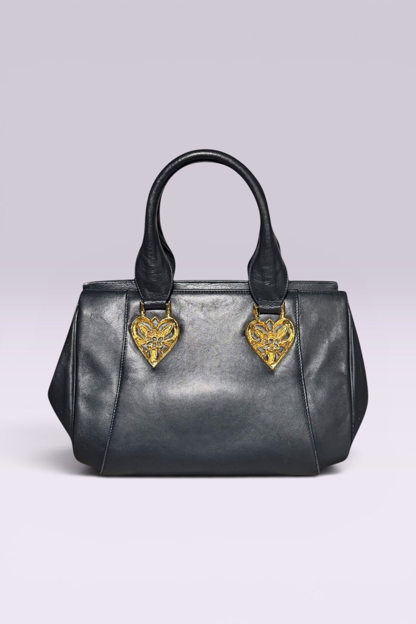 Braccialini Black Leather Top Handle Bag | Italian Vintage