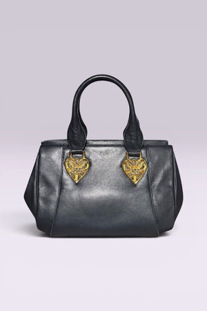 Braccialini Black Leather Top Handle Bag | Italian Vintage