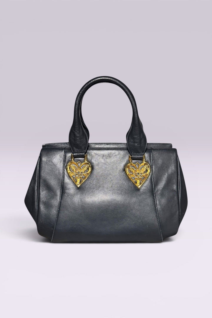 Braccialini Black Leather Top Handle Bag | Italian Vintage