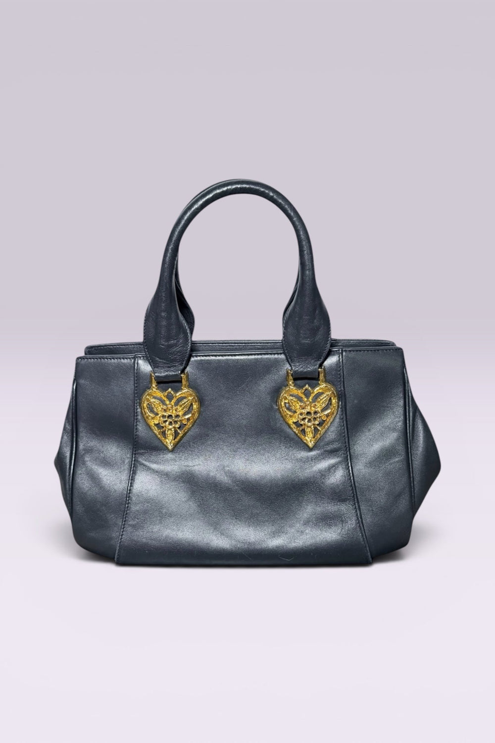 Braccialini Black Leather Top Handle Bag | Italian Vintage
