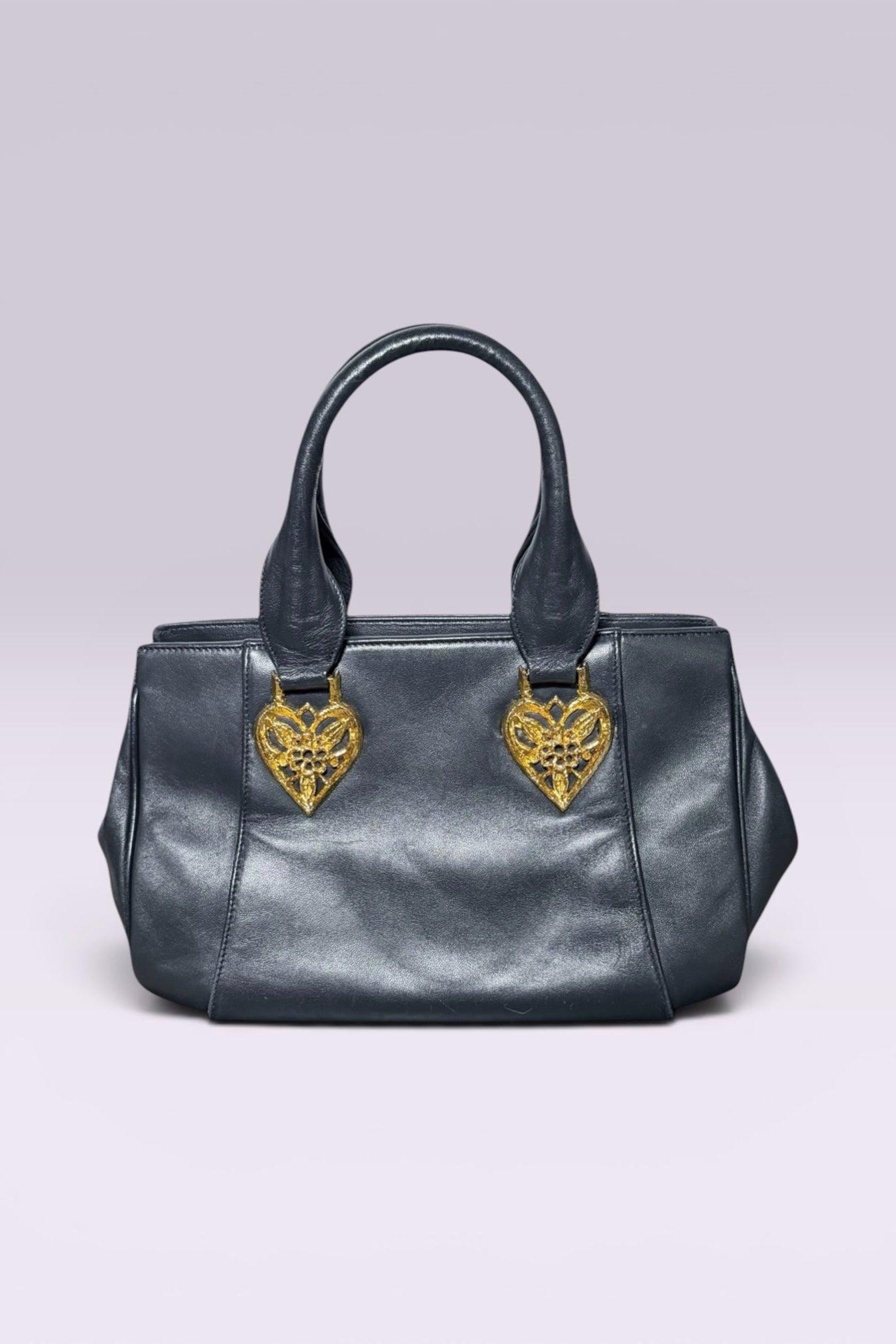 Braccialini Black Leather Top Handle Bag | Italian Vintage