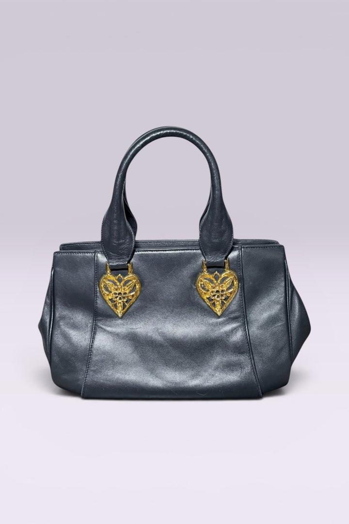 Braccialini Black Leather Top Handle Bag | Italian Vintage