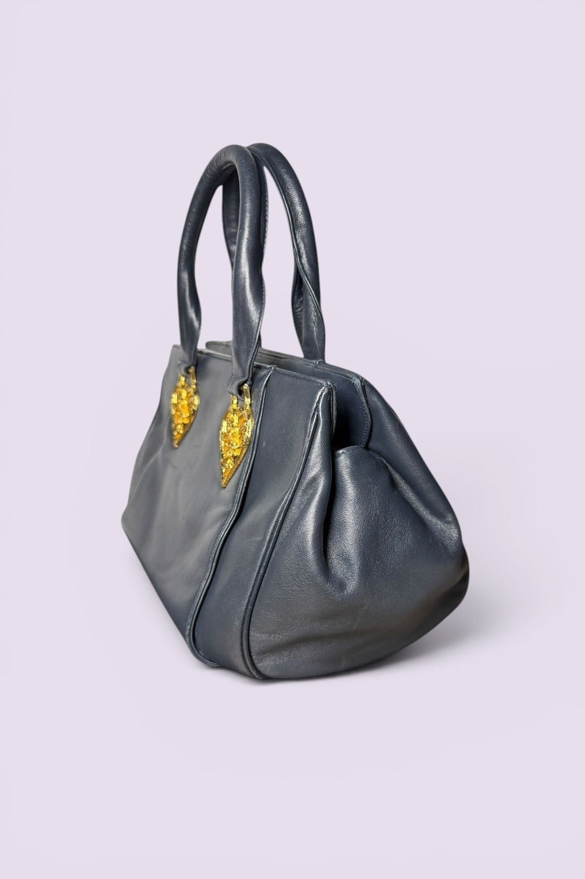 Braccialini Black Leather Top Handle Bag | Italian Vintage