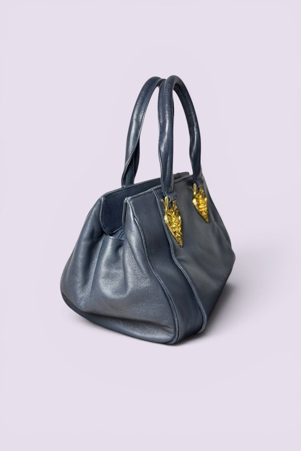 Braccialini Black Leather Top Handle Bag | Italian Vintage