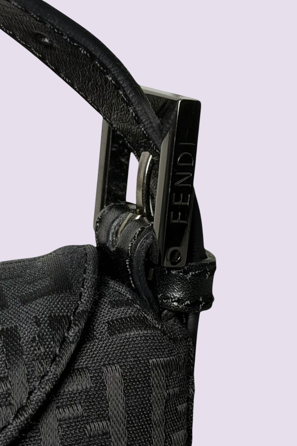 Fendi Black Zucchino Monogram Baguette Shoulder Bag | Italian Vintage