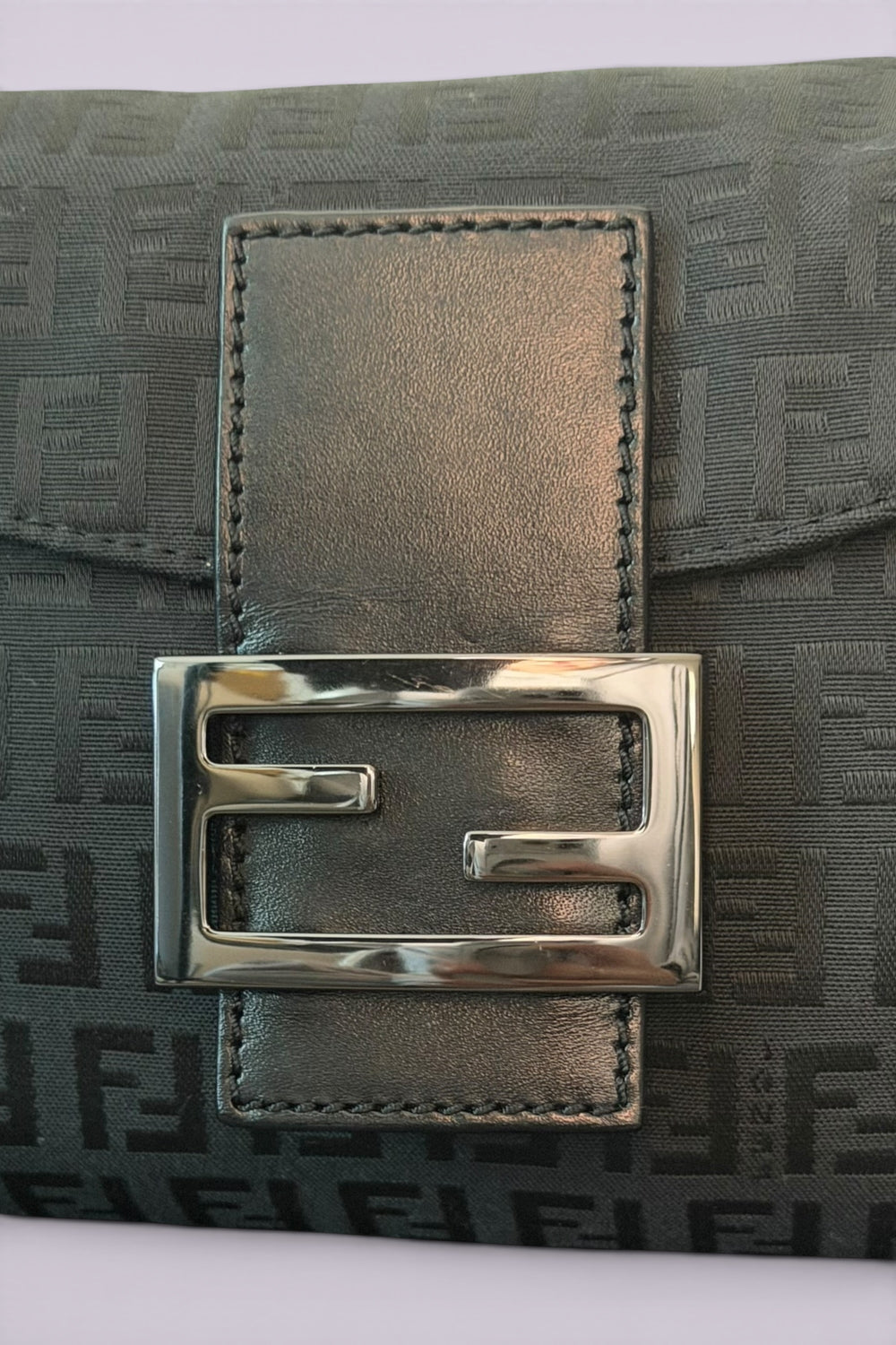 Fendi Black Zucchino Monogram Baguette Shoulder Bag | Italian Vintage