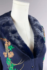 Blumarine Embroidered Wool Cardigan with Mink Fur Collar | Italian Vintage